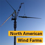 Kroll Crane putting together wind turbine with text over top saying "North American Wind Farms"