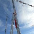 Self erecting crane with joystick parts in the air