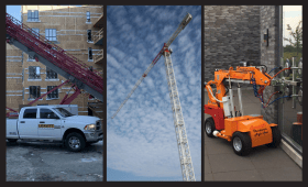 Collage of Leavitt Cranes Truck, Flat Top Crane, and Smartlift