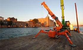 Mini crawler crane on a deck in Vancouver BC