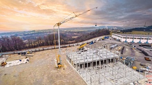 Potain crane working on a construction site