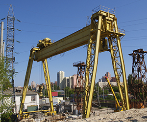 Overhead crane at a construction site