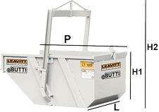 Butti Attachments Self Unloading Bucket with Measurements 