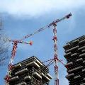 Two flat top tower crane rentals working on two buildings