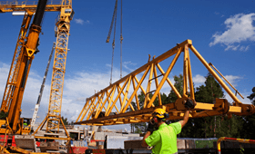 rental crane being set up in sections